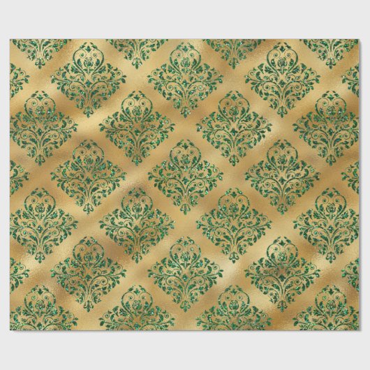Papier Cadeau Elégant Glam Gold Parties scintillant vert étincel (Plat)