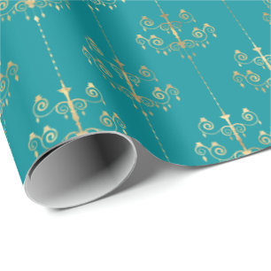 Papier Cadeau Élégant Glam Turquoise Gold Motif