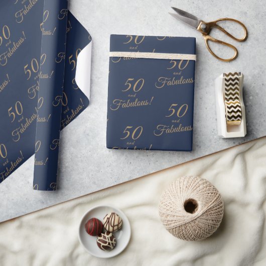 Papier Cadeau Elégant Gold Blue 50 Fabuleux anniversaire (Artisanat)