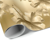 Papier Cadeau Élégant Gold Bows Glam Noël (Coin rond)