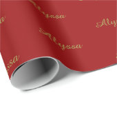 Papier Cadeau Elegant Gold Dark Red nom de script personnalisé c (Coin rond)