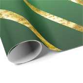 Papier Cadeau Élégant Gold Green Diagonal Stripes Motif (Coin rond)