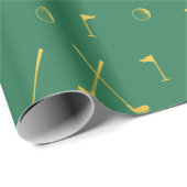 Papier Cadeau Elégant Gold Motif Golfer Green (Coin rond)