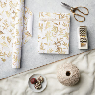 Papier Cadeau Élégant Gold Olive branche Motif blanc