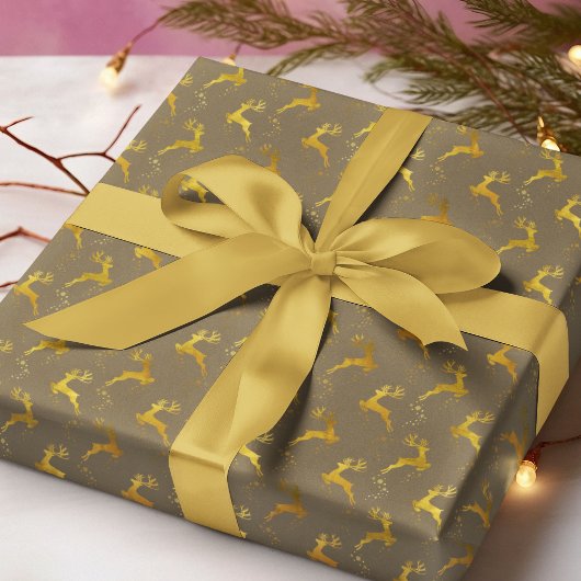 Papier Cadeau Élégant Gold Reindeer Brown Noël