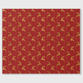 Papier Cadeau Élégant Gold Reindeer Red Christmas (Plat)