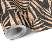 Papier Cadeau Elégant Gold Tropical Palm Feuille Black Design (Coin rond)