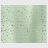 Papier Cadeau Elégant Golden Stars Moon Mint Green Champaigne (Plat)