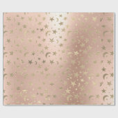 Papier Cadeau Elégant Golden Stars Moon Rose rose Champaigne (Plat)