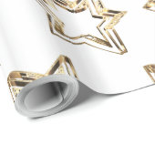 Papier Cadeau Elégant Golden Stars Motif Noël blanc (Coin rond)