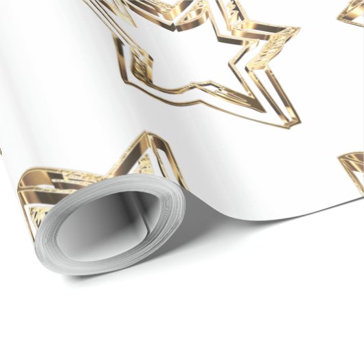 Papier Cadeau Elégant Golden Stars Motif Noël blanc (Coin rond)