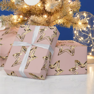 Papier Cadeau Elégant Golden Stars rose Rose de Noël Or