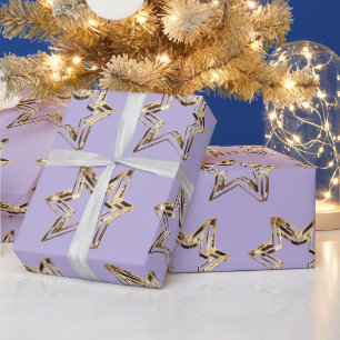 Papier Cadeau Élégant Golden Stars Soft Purple Noël