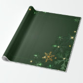 Papier Cadeau Élégant Green Gold Snowflakes vacances (Déroulé)