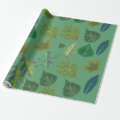 Papier Cadeau Elegant Green Leaf Pattern Wrapping Paper  (Déroulé)