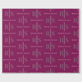 Papier Cadeau Elegant Grey Monogram & White Name, Maroon (Plat)