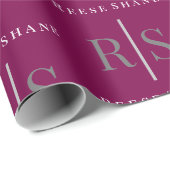 Papier Cadeau Elegant Grey Monogram & White Name, Maroon (Coin rond)