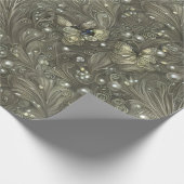 Papier Cadeau Élégant gris argenté, bleu et ivoire floral & perl (Coin)