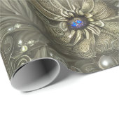 Papier Cadeau Élégant gris argenté, bleu et ivoire floral & perl (Coin rond)