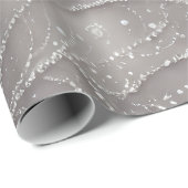 Papier Cadeau Elégant gris, brins de perles, perles et lumière (Coin rond)