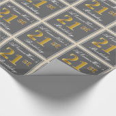 Papier Cadeau Elégant, gris, Faux Gold 21e anniversaire + Nom (Coin)
