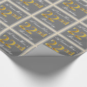 Papier Cadeau Elégant, gris, Faux Gold 22e anniversaire + Nom (Coin)