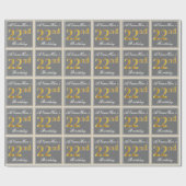 Papier Cadeau Elégant, gris, Faux Gold 22e anniversaire + Nom (Plat)