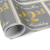 Papier Cadeau Elégant, gris, Faux Gold 22e anniversaire + Nom (Coin rond)