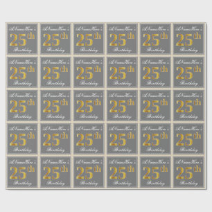Papier Cadeau Elégant, gris, Faux Gold 25e anniversaire + Nom