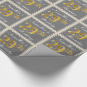 Papier Cadeau Elégant, gris, Faux Gold 29e anniversaire + Nom (Coin)