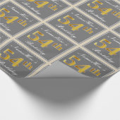 Papier Cadeau Elégant, gris, Faux Gold 54e anniversaire + Nom (Coin)