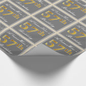 Papier Cadeau Elégant, gris, Faux Gold 57e anniversaire + Nom (Coin)