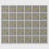 Papier Cadeau Elégant, gris, Faux Gold 59e anniversaire + Nom (Plat)