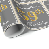 Papier Cadeau Elégant, gris, Faux Gold 59e anniversaire + Nom (Coin rond)