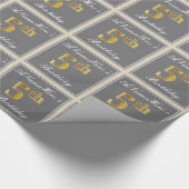Papier Cadeau Elégant, gris, Faux Gold 5e anniversaire; Nom pers (Coin)