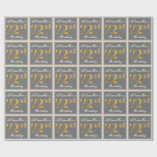 Papier Cadeau Elégant, gris, Faux Gold 72e anniversaire + Nom