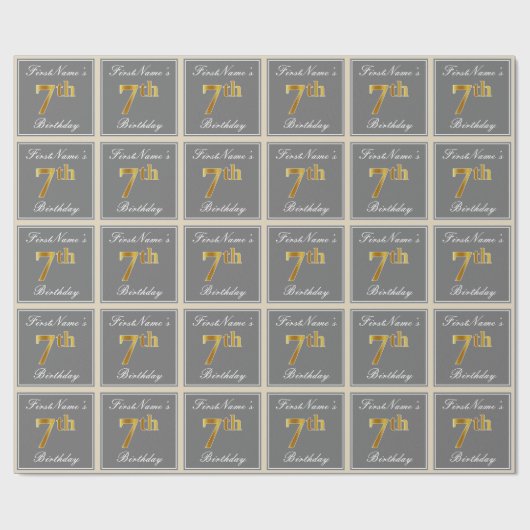 Papier Cadeau Elégant, gris, Faux Gold 7e anniversaire; Nom pers (Plat)