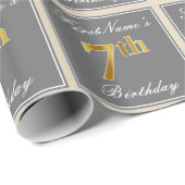 Papier Cadeau Elégant, gris, Faux Gold 7e anniversaire; Nom pers (Coin rond)