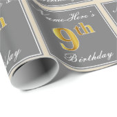 Papier Cadeau Elégant, gris, Faux Gold 9e anniversaire; Nom pers (Coin rond)