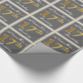Papier Cadeau Elégant, gris, Faux Or 17ème anniversaire + Nom (Coin)