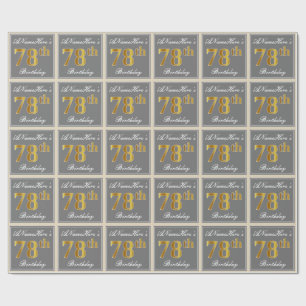 Papier Cadeau Elégant, gris, Faux Or 78ème anniversaire + Nom