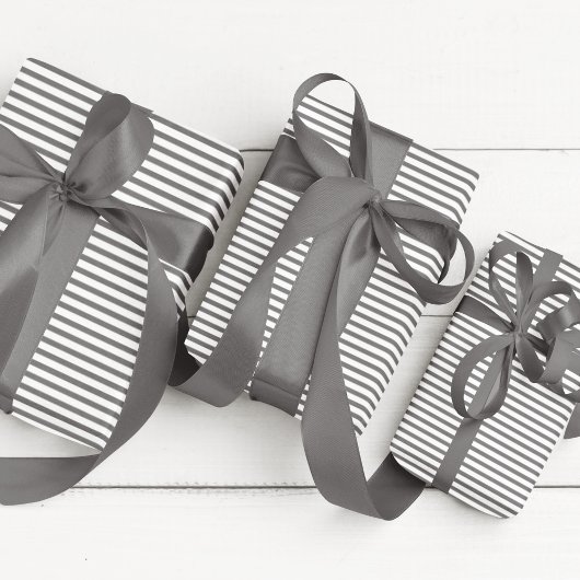 Papier Cadeau Elégant gris foncé et blanc mince bandes