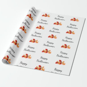 Papier Cadeau Elégant Halloween Foliage Automne Rouge Orange Feu