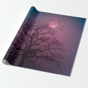 Papier Cadeau Élégant Halloween Thème Arbre Lune Artwork Éffraya