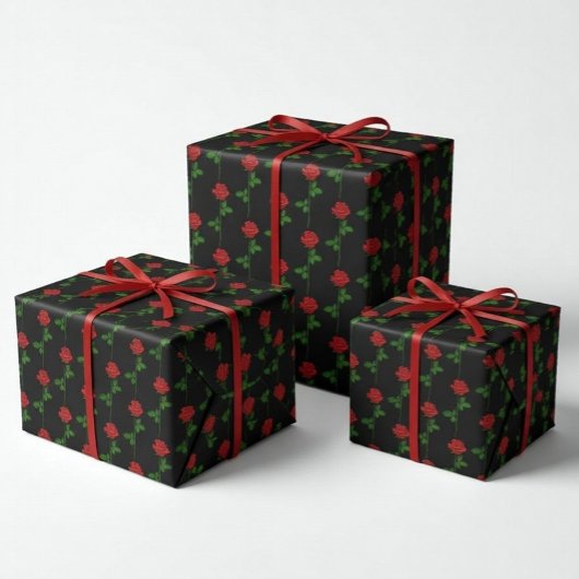 Papier Cadeau Elegant Hand-Drawn Rose Wrapping Paper on Black