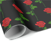 Papier Cadeau Elegant Hand-Drawn Rose Wrapping Paper on Black (Coin rond)