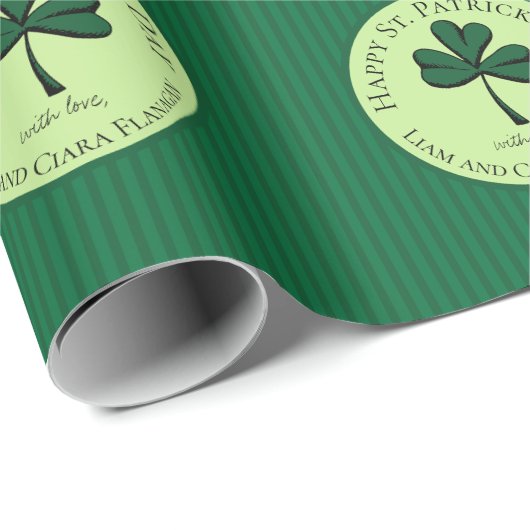 Papier Cadeau Elégant Happy St Patrick's Day Clover vert (Coin rond)