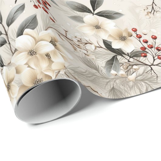 Papier Cadeau Elégant hiver Flora Festive Wrap Design (Coin rond)