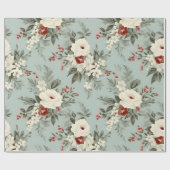 Papier Cadeau Elégant hiver Floral Frosted Blanc & Crimson (Plat)