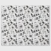 Papier Cadeau Élégant hiver noir et blanc fleuri Noël (Plat)